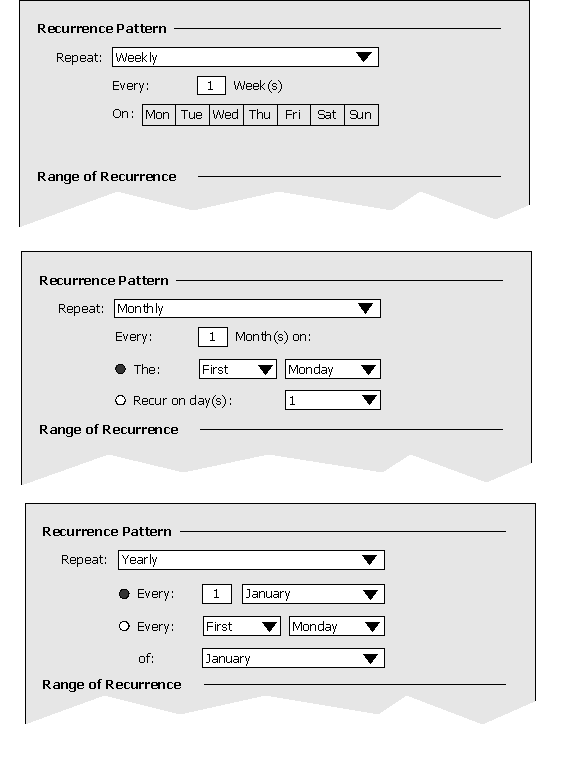 Task Dialog - Recurrence Pane 1-3