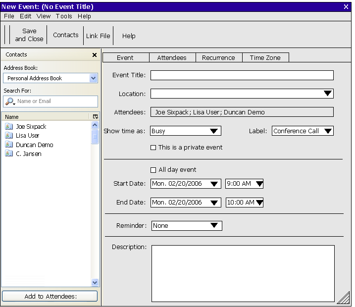Event Dialog - Event Pane with open contacts pane