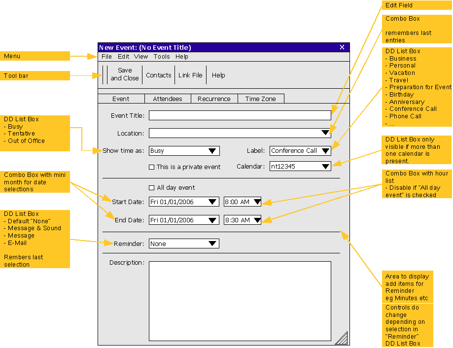 Event Dialog - Event Pane