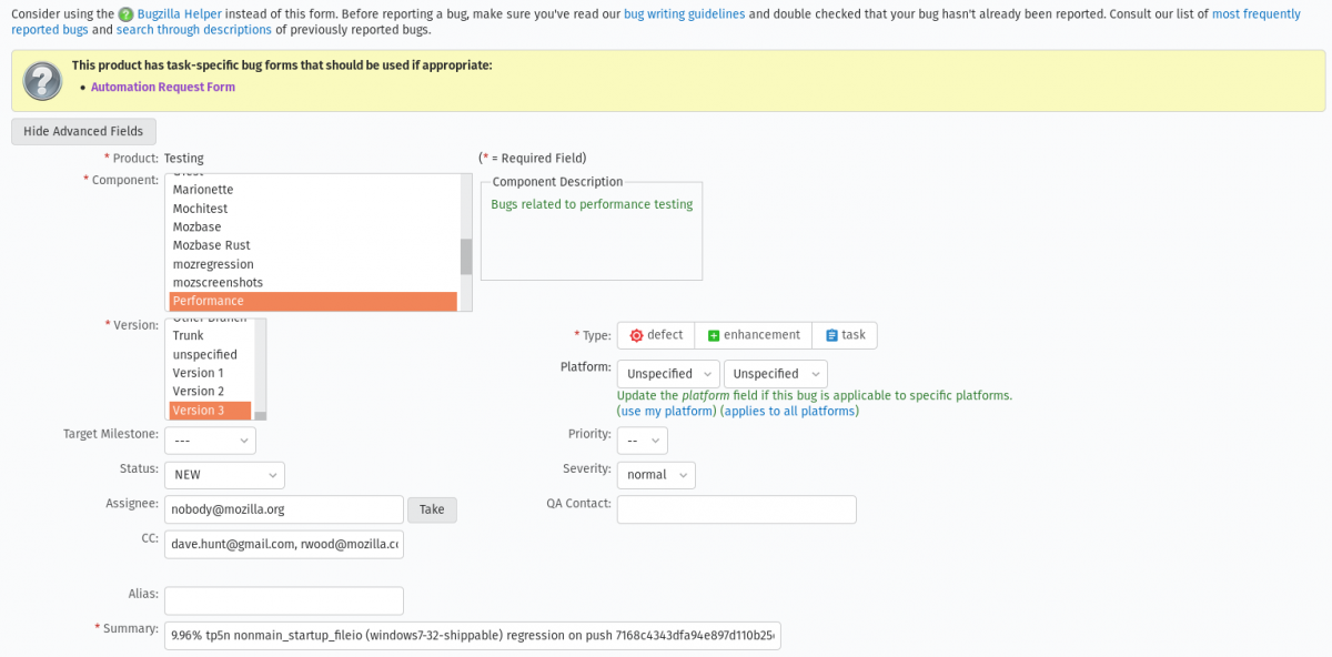 File regression page