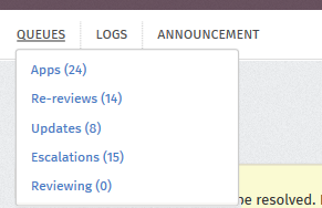 Review queues menu